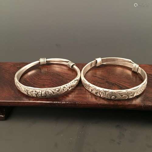 Chinese Pair of Silver Bracelets