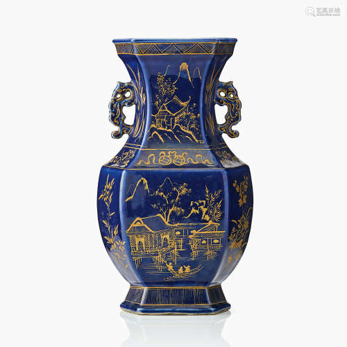 7. A Powder Blue and Gilt Hexagonal Bottle Vase