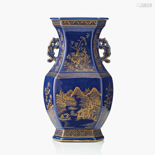 10. A Powder Blue and Gilt Hexagonal Bottle Vase