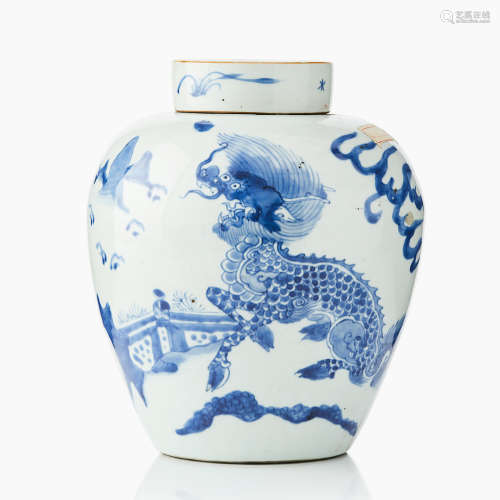 16. A Chinese Blue and White ‘Kylin’ jar and Cover
