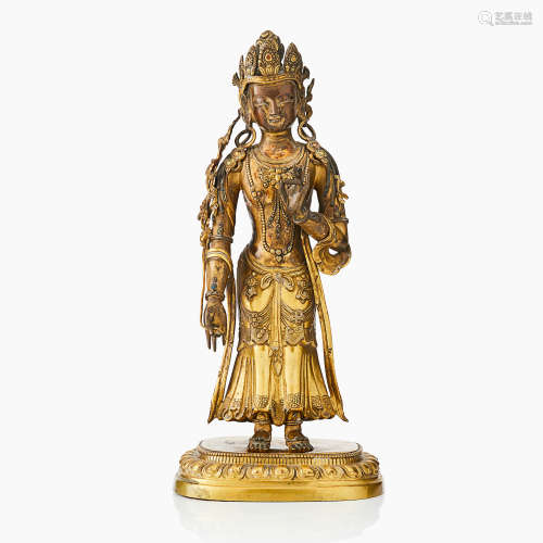 29. A Tibeto-Chinese/Mongolian Gilt Figure of a Bodhisattva