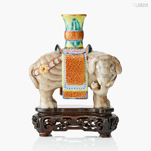 62. An Unusual Chinese Miniature Famille Rose Elephant Joss Stick Holder