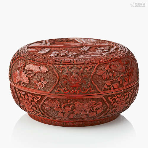 64. A Chinese Carved Cinnabar Lacquer Box and Cover