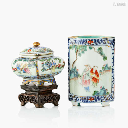 111. A Chinese Famille Rose Brush Pot