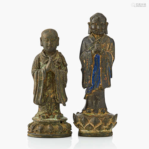 112. Two Chinese Bronze Figures of the Luohans Ananda and Kasyapa