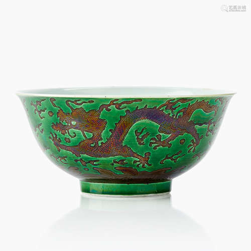 115. A Chinese incised Green-Ground Aubergine-Enamelled ‘Dragon’ Bowl