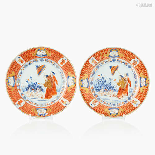 127. A Pair of Chinese Imari ’Dame au Parasol’ plates