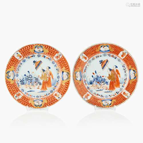 129. A Pair of Chinese Imari ’Dame au Parasol’ plates