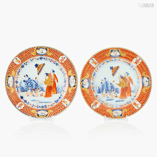 130. A Pair of Chinese Imari ’Dame au Parasol’ plates