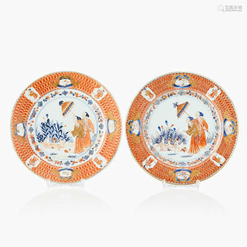 131. A Pair of Chinese Imari ’Dame au Parasol’ plates