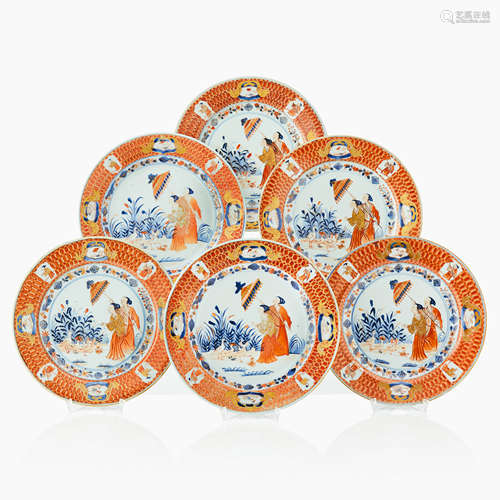 133. Six Chinese Imari ’Dame au Parasol’ plates