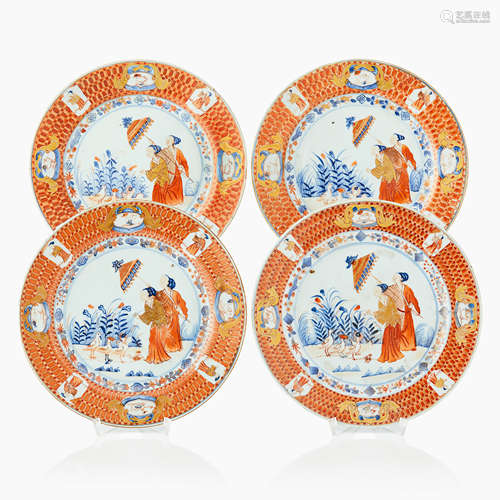 134. Four Chinese Imari ’Dame au Parasol’ plates