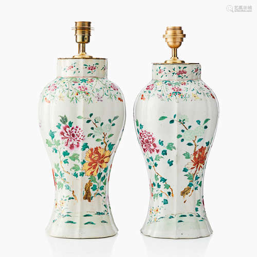 137. A Pair of Chinese famille rose vases converted to lamps