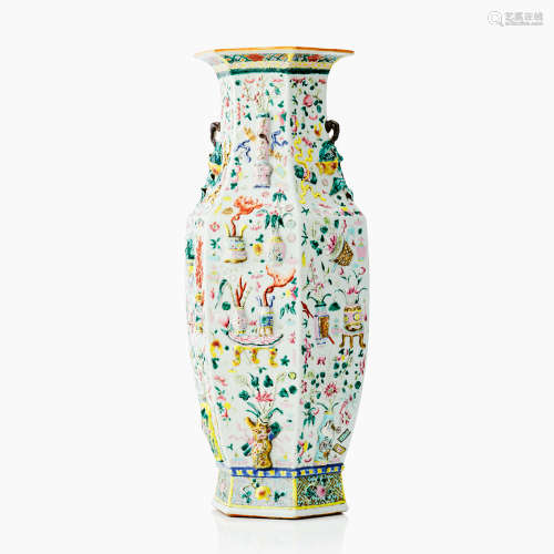 190. A Chinese Hexagonal Famille Rose Vase