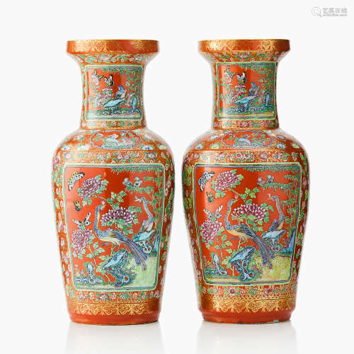 197. A Pair of Chinese famille rose vases