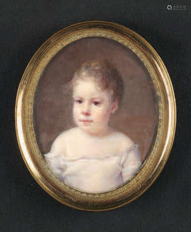 Miniature ovale: «Jeune enfant», fin XIXe siècle. …