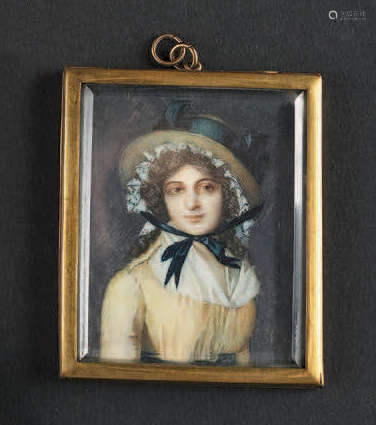 Miniature sur ivoire: «Femme au chapeau», vers 184…