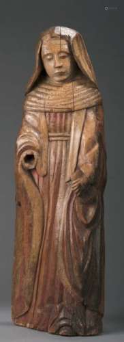 Sainte Femme voilée en bois sculpté avec trace de …