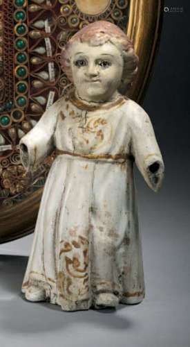 Enfant Jésus en tunique longue. Bois polychrome cr…