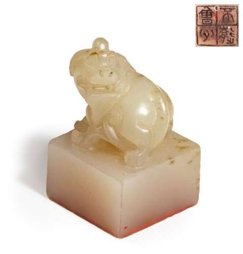 [*] SMALL STAMP / SEAL IN WHITE NEPHRITE JADE \nChi…