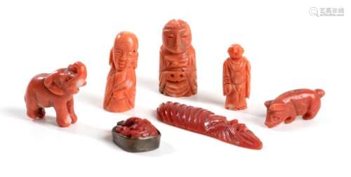 X] GROUP OF SEVEN (7) RED CORAL OBJECTS China and …