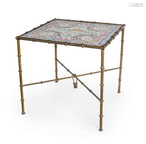 A POLYCHROMED ENAMELLED COPPER SIDE TABLE