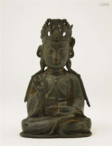 SCULPTURE IN COPPER ALLOY WITH THE EFFIGY OF GUAN …