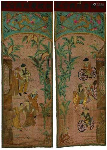 SUITE OF TWO (2) / PAIR OF LARGE PANELS OF EMBROID…