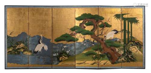 SIX LEAF DRAFT SHIELD, BYOBU \nJapan, Meiji period …