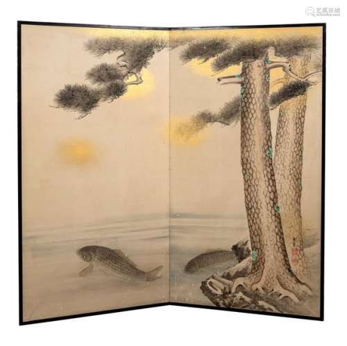 TWO LEAF DRAFT SHIELD, BYOBU \nJapan, 20th century …