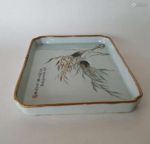 Chinese Qianjiangcai Color Porcelain Tea Plate