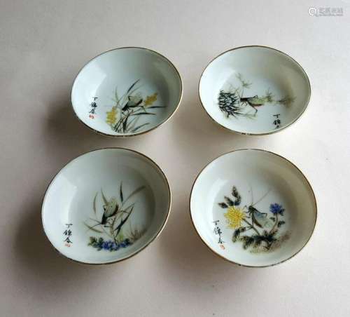 4 Chinese Famille Rose Porcelain Dishes