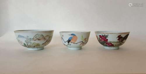 3 Chinese Porcelain Qianjiang Colour Bowls