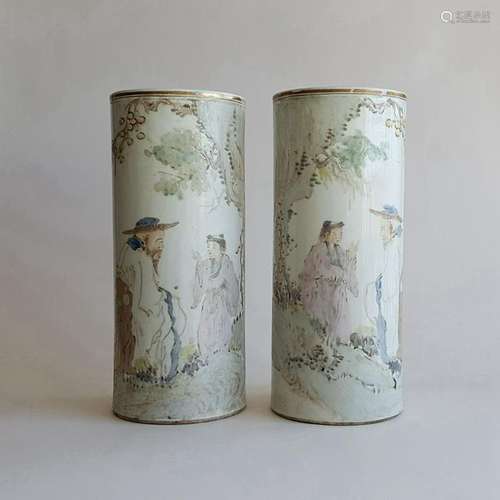 Pair Chinese Qiangjiang Color Porcelain Vases,Qing