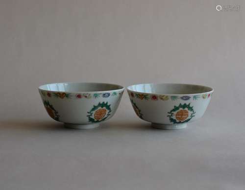 Pair Chinese Famille Rose Porcelain Bowls