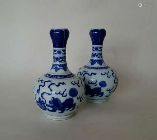 Pair Chinese Porcelain B/W Vase