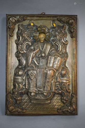 Saint Nicolas trônant \nBelle oklad en métal argent…