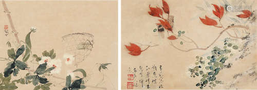 翁小海 花卉 （二帧） 立轴 纸本