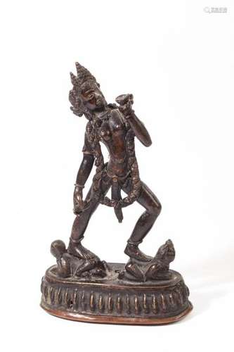 Tibet, XXe siècle \nStatuette en cuivre de patine b…