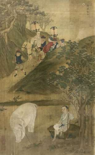 Chine, XIXe siècle \nTrois peintures à l'encre et c…