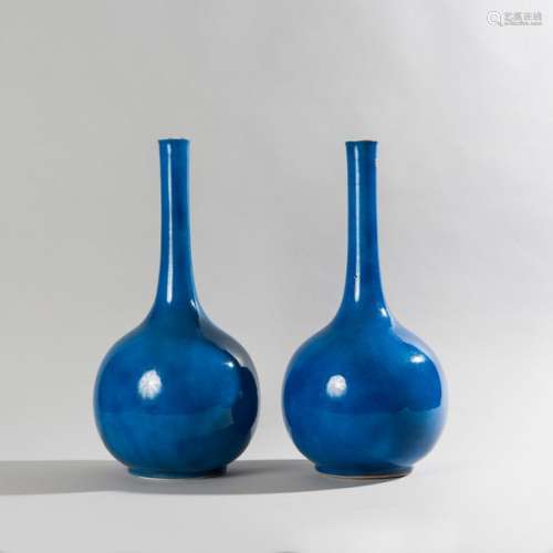 Paire de vases en porcelaine émaillée bleu poudré …