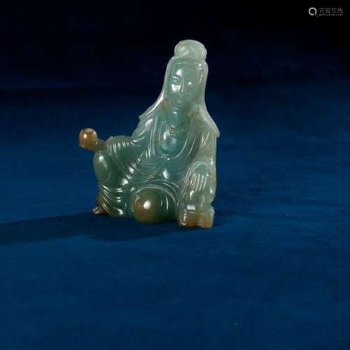 Sujet en jade néphrite représentant Guanyin en pos…