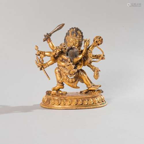 Groupe sculpté en bronze doré représentant Mahakal…