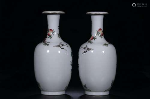 A Pair of Falangcai Floral and Bird Vases