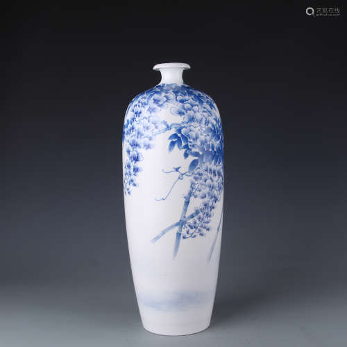 A Plum vase with blue flower and bird of the Republic of China