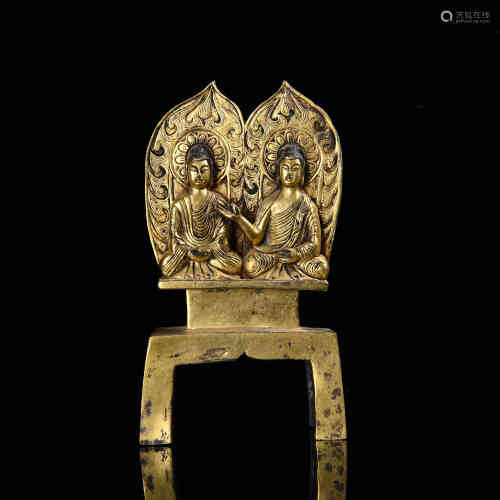 A Gilt Bronze Seated Double Buddha