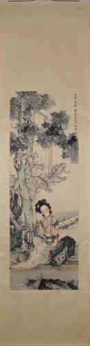 A Chinese Painting, Xu Cao, Female Figure Playing a Flute