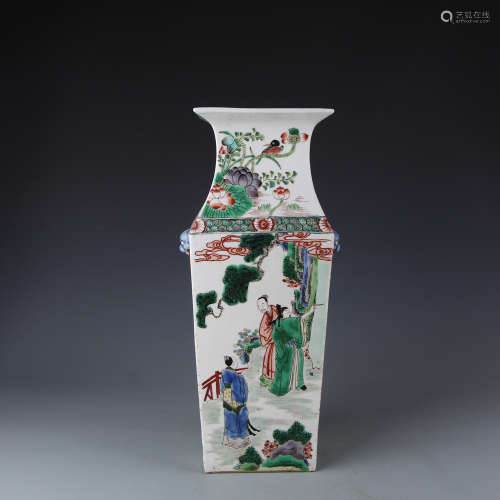 A Kangxi square vase with colorful figure design