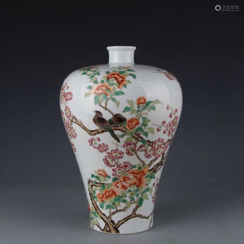 A Yongzheng plum vase with pink flower and bird pattern