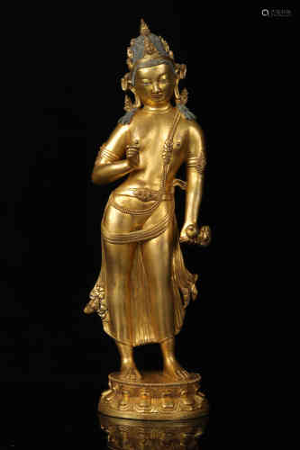 A Gilt Bronze Standing Guanyin